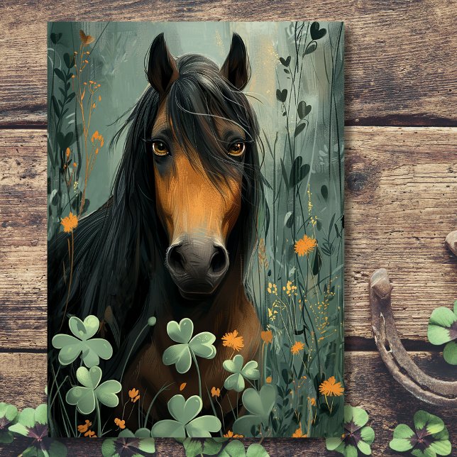 St. Patrick's Day Karte (Front - Horse and Clovers St. Patrick's Day Card)