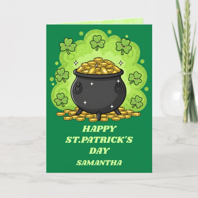 St. Patrick's Day Karte 'Glückstopf' (Vorderseite)
