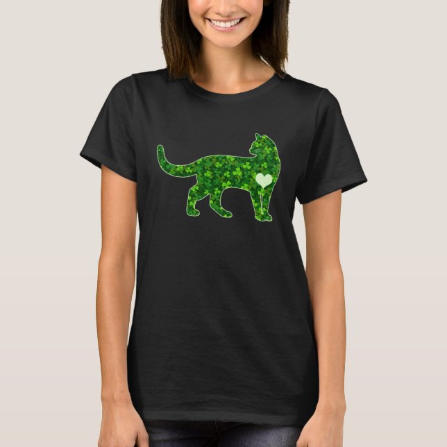 St. Patrick's Day Katze Irisches Grün Kleeblatt He T-Shirt (Vorderseite)