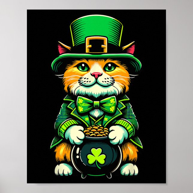 St. Patricks Day Katze Leprechaun Katze Irisches K Poster (Vorne)