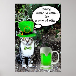 ST. PATRICK'S DAY KATZE MIT GRÜNEM IRISCHEM BIER POSTER