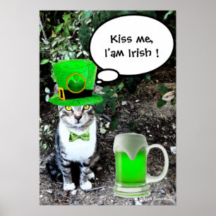 ST. PATRICK'S DAY KATZE MIT GRÜNEM IRISCHEM BIER POSTER