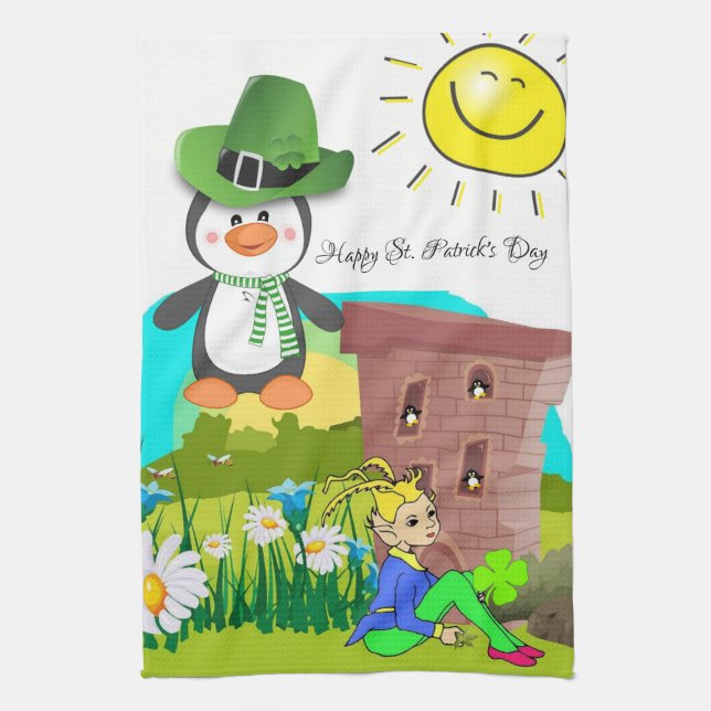 St. Patrick's Day Kitchen Handtuchpinguin Geschirrtuch (Vertikal)