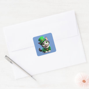 St. Patrick's Day Kitten Quadratischer Aufkleber