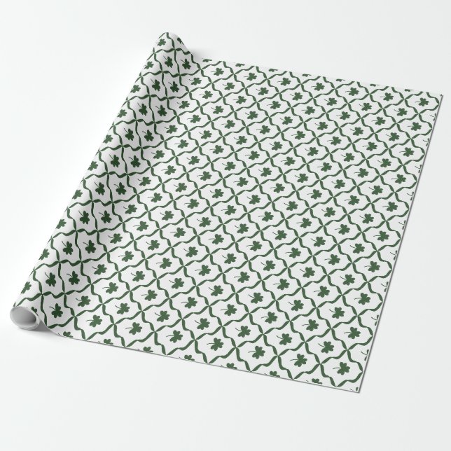 St. Patrick's Day Klassisches grünes Shamrock-Gitt Geschenkpapier (Ungerollt)