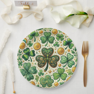 St. Patrick's Day Kleeblatt and Gold Pattern Pappteller