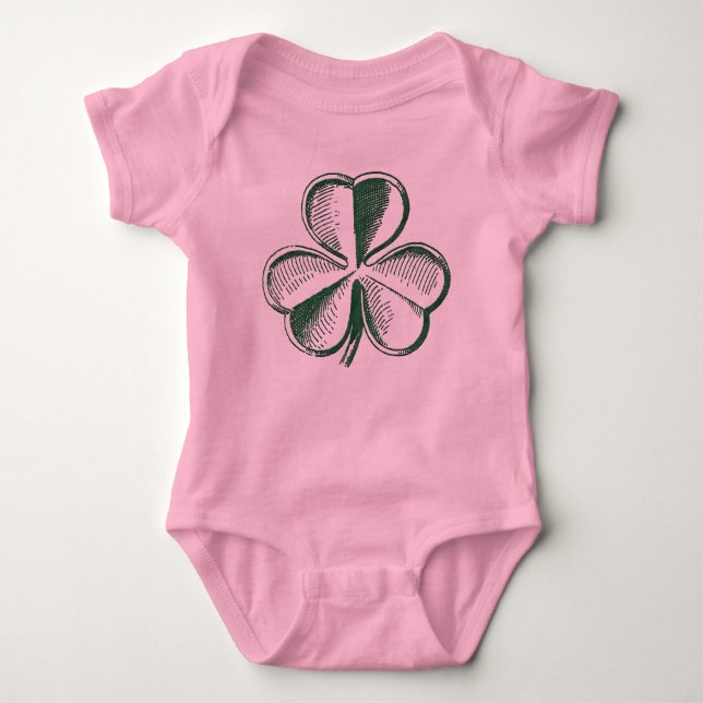 St. Patrick's Day Kleeblatt Baby Pink Bodysuit Strampler (Vorderseite)