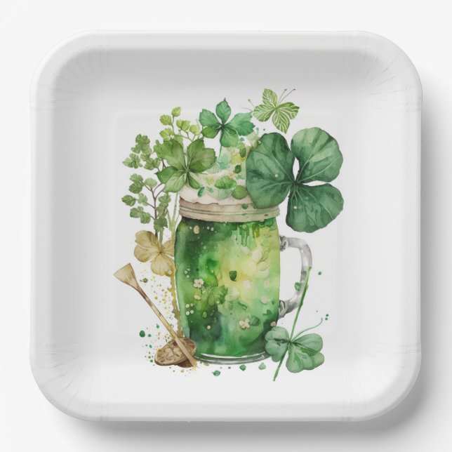 St. Patrick's Day Kleeblatt Bouquet Pappteller (Vorderseite)