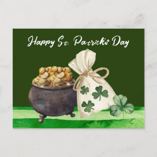 St. Patricks Day Kleeblatt Clover and Pot Postkarte