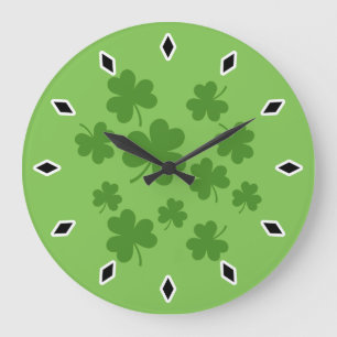 St Patrick's Day Kleeblatt Clover Pattern Große Wanduhr