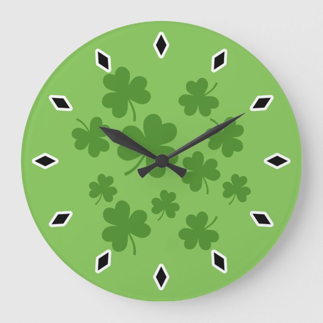 St Patrick's Day Kleeblatt Clover Pattern Große Wanduhr (Vorderseite)