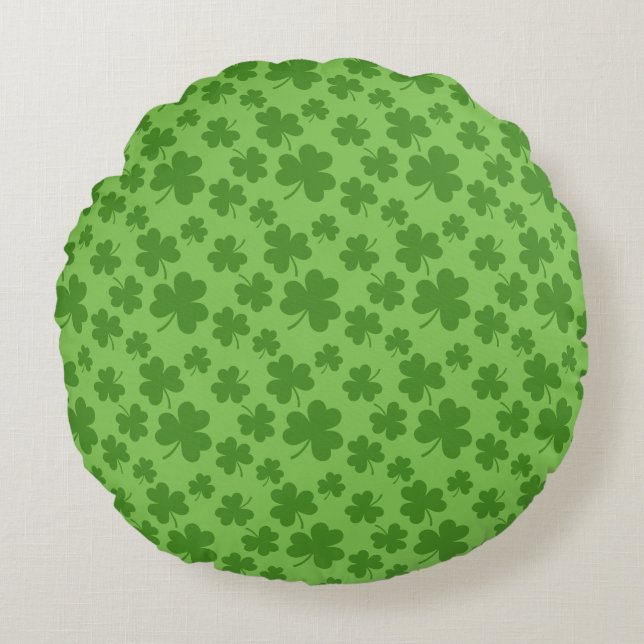 St Patrick's Day Kleeblatt Clover Pattern Rundes Kissen (Vorderseite)