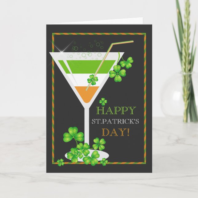 St.Patricks Day Kleeblatt Cocktail Grußkarte Karte (Vorderseite)