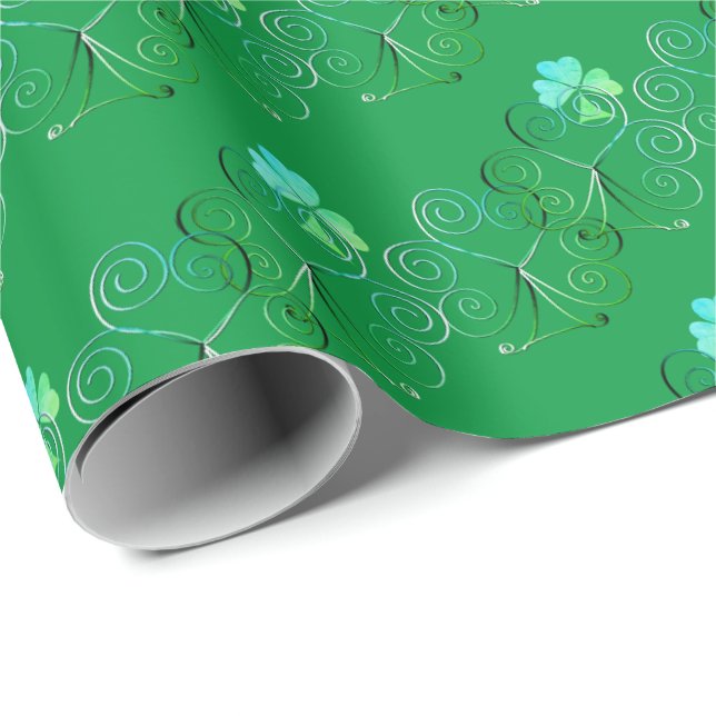 St. Patrick's Day Kleeblatt Curly Green Geschenkpapier (Rolleneckpunkt)