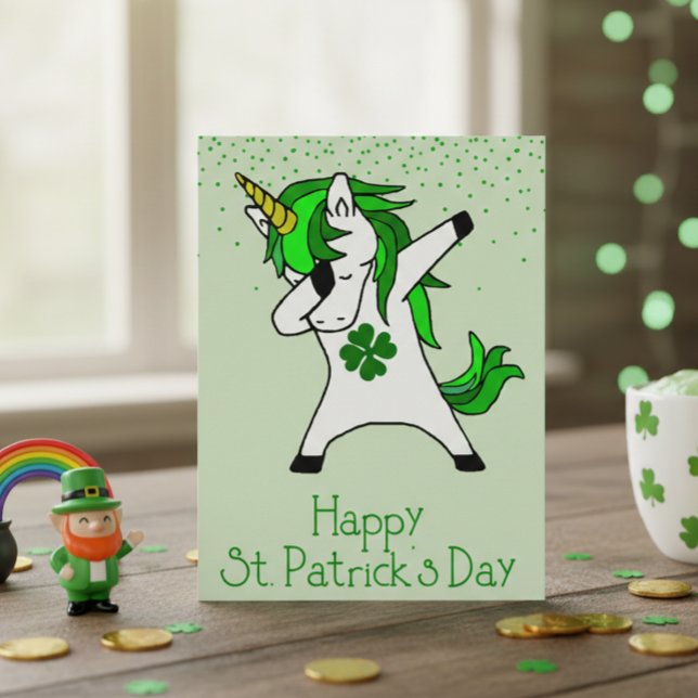St. Patrick's Day Kleeblatt Dabbing Unicorn Green Postkarte (Von Creator hochgeladen)
