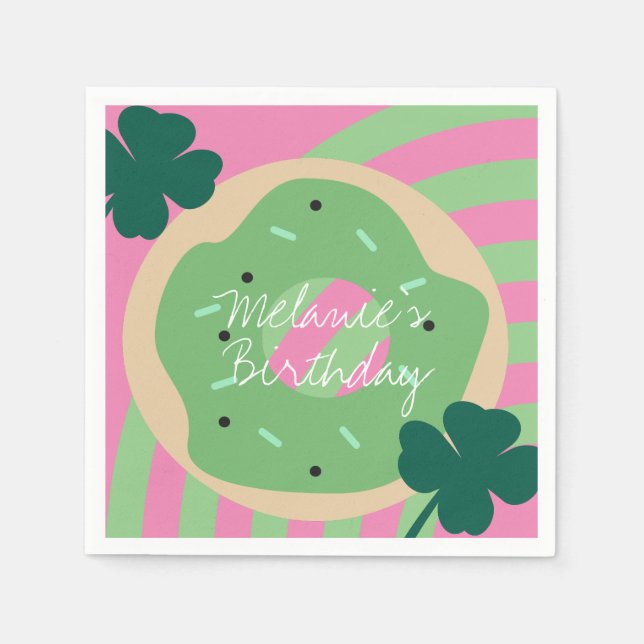 St Patricks Day Kleeblatt Donut Greenery Party Serviette (Vorderseite)