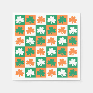St. Patrick's Day Kleeblatt Fun Schachbrett Muster Serviette