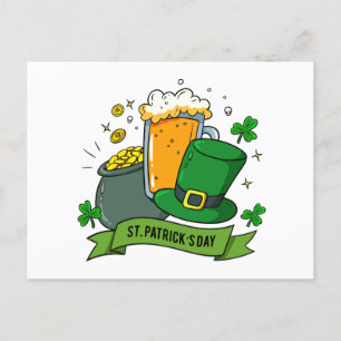 St Patricks Day Kleeblatt Gold Bierhut   Urlaub Feiertagspostkarte