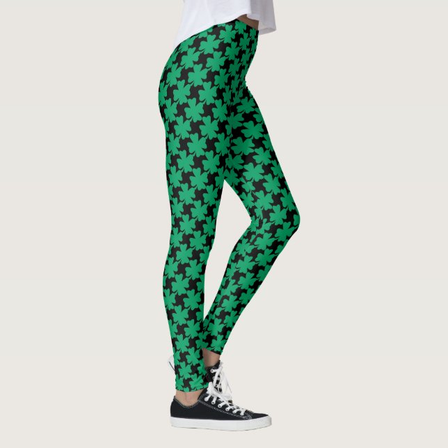 St Patrick's Day Kleeblatt Green Pattern Black 202 Leggings (Rechts)
