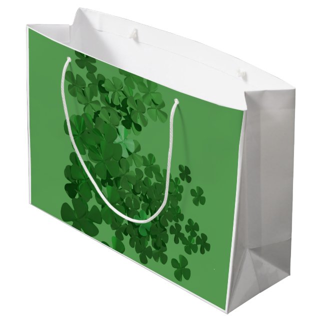 St. Patrick's Day Kleeblatt Große Geschenktüte (Rückseite Schrägansicht)