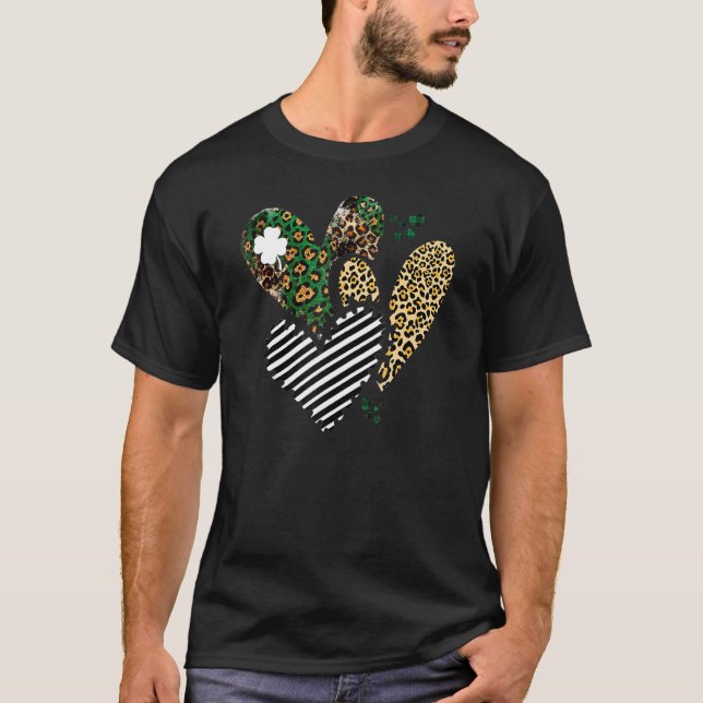 St. Patrick's Day Kleeblatt Herz Leopard Plai T-Shirt (Vorderseite)