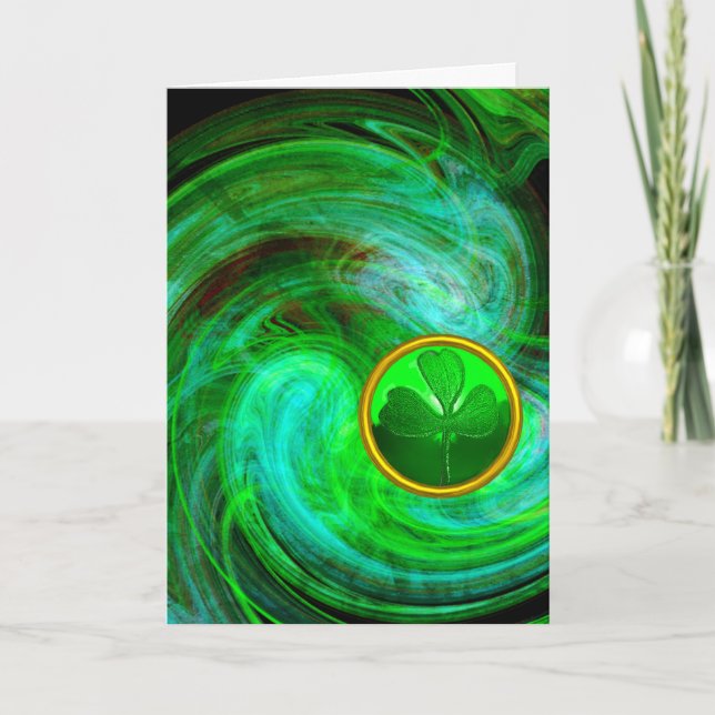 ST PATRICKS DAY KLEEBLATT IN BLAUEN GRÜNEN FRAKTAL KARTE (Vorderseite)
