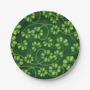 St. Patrick's Day Kleeblatt Kariert Pappteller