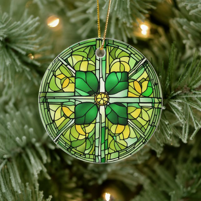 St Patricks Day Kleeblatt Keramik Ornament (Baum)