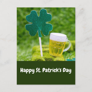 St. Patrick's Day Kleeblatt Klee und Bier Postkarte