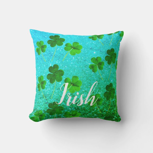 St Patrick's Day Kleeblatt Leaf Glittery Blauer Gr Kissen (Vorderseite)