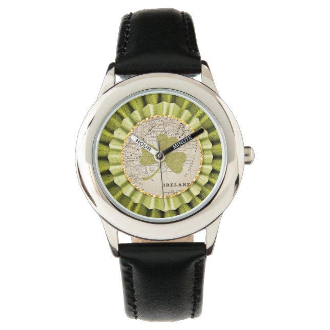 St. Patrick's Day Kleeblatt Leaf Wrist Watch Armbanduhr (Vorderseite)