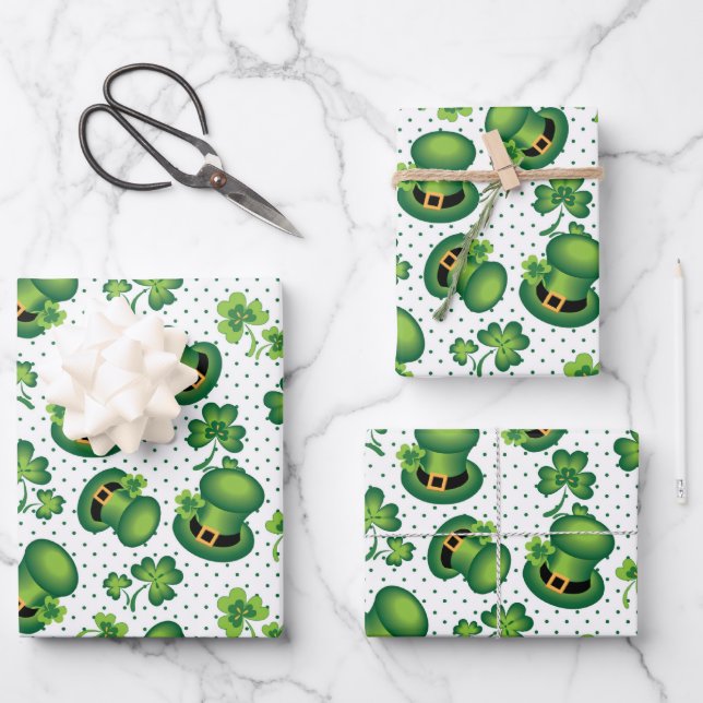 St. Patrick's Day Kleeblatt Leprechaun's Hat Green Geschenkpapier Set (Vorderseite)