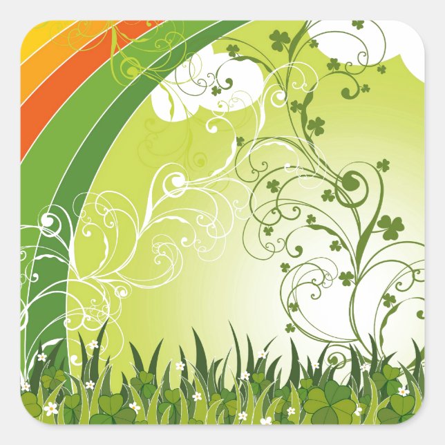 St. Patrick's Day Kleeblatt Lucky Clovers Blätter Quadratischer Aufkleber (Vorderseite)