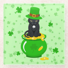 St. Patrick's Day Kleeblatt Pot of Gold Black Cat Glasuntersetzer