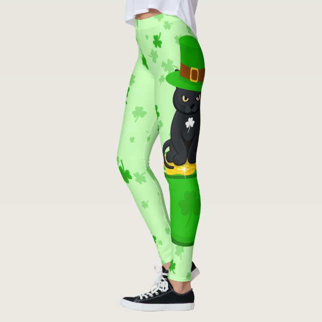 St. Patrick's Day Kleeblatt Pot of Gold Black Cat Leggings (Links)