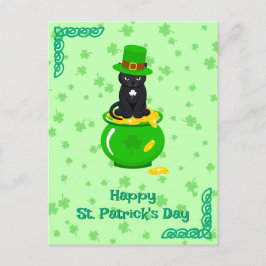 St. Patrick's Day Kleeblatt Pot of Gold Black Cat Postkarte