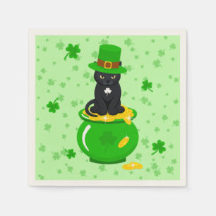 St. Patrick's Day Kleeblatt Pot of Gold Black Cat Serviette