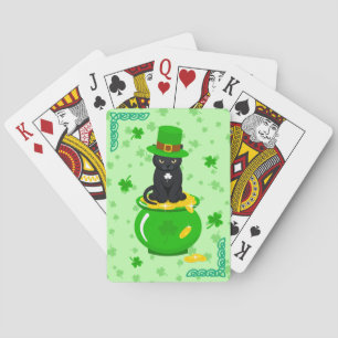 St. Patrick's Day Kleeblatt Pot of Gold Black Cat Spielkarten