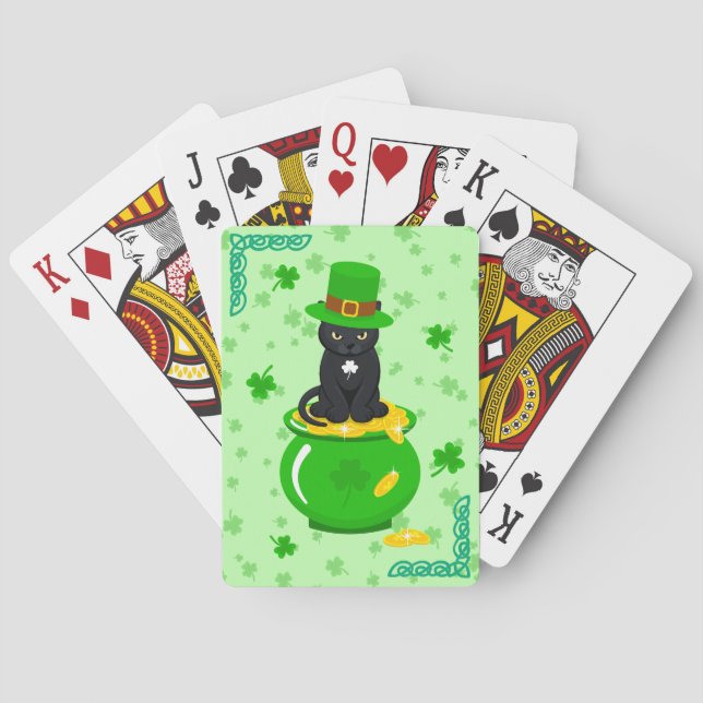St. Patrick's Day Kleeblatt Pot of Gold Black Cat Spielkarten (Rückseite)