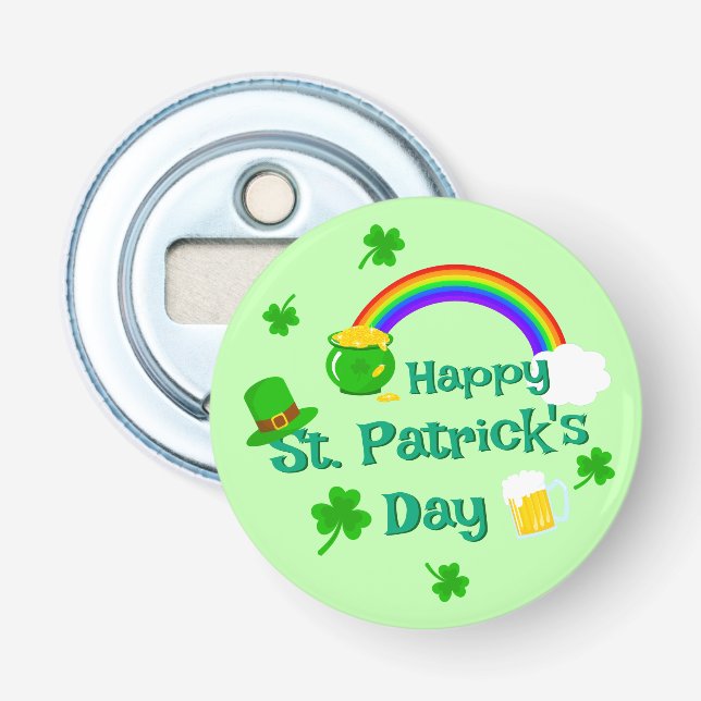 St. Patrick's Day Kleeblatt Pot of Gold Celtic Kno Flaschenöffner (Vorderseite)