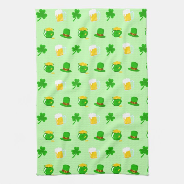 St. Patrick's Day Kleeblatt Pot of Gold Celtic Kno Geschirrtuch (Vertikal)