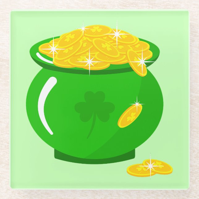 St. Patrick's Day Kleeblatt Pot of Gold Celtic Kno Glasuntersetzer (Vorderseite)