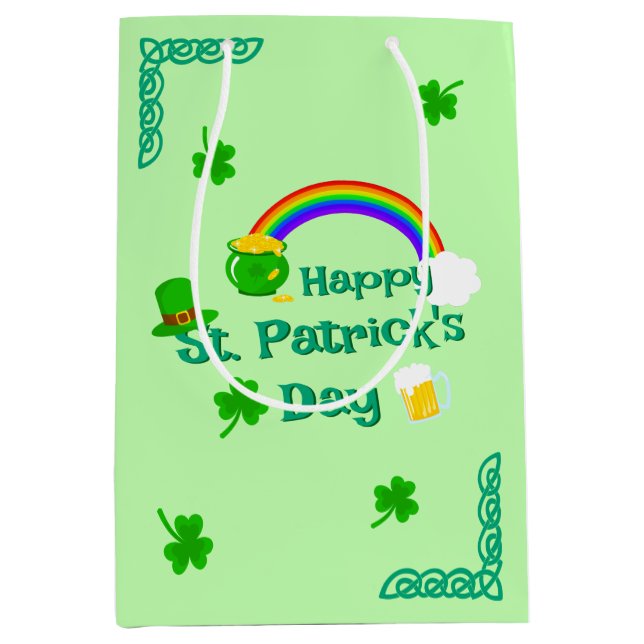 St. Patrick's Day Kleeblatt Pot of Gold Celtic Kno Mittlere Geschenktüte (Vorderseite)