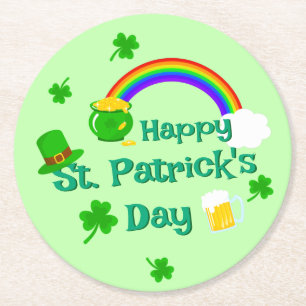 St. Patrick's Day Kleeblatt Pot of Gold Celtic Kno Runder Pappuntersetzer