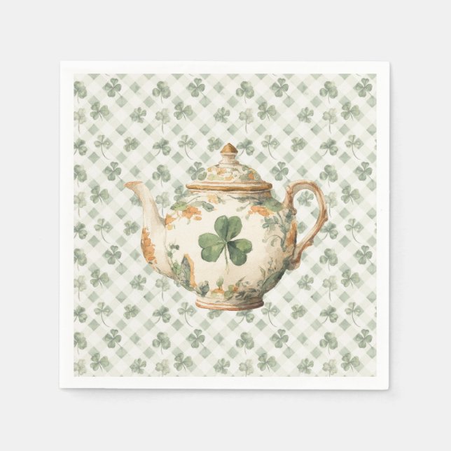 St. Patrick's Day-Kleeblatt-Teekanne Serviette (Vorderseite)