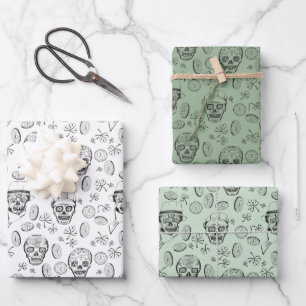 St Patricks Day Kleeblatt und Sugar Skull Geschenkpapier Set
