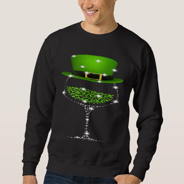 St Patricks Day Kleeblatt Weinglas Frauen Männer Sweatshirt (Vorderseite)