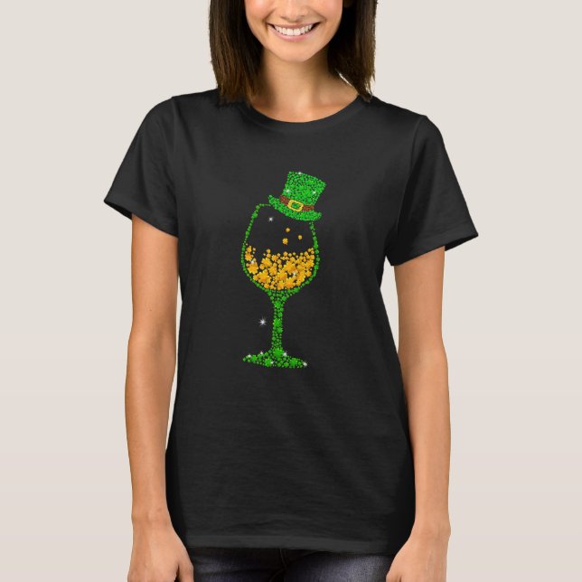 St Patrick's Day Kleeblatt Weinglas für Frauen T-Shirt (Vorderseite)