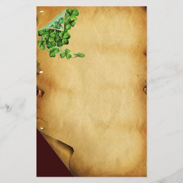 ST. PATRICK'S DAY /Kleeblätter auf braunem Pergame Briefpapier (Vorderseite)