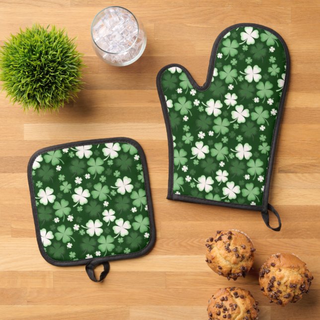St. Patrick's Day Kleeblätter Ofenhandschuh & Topflappen-Set (Oben Unten)